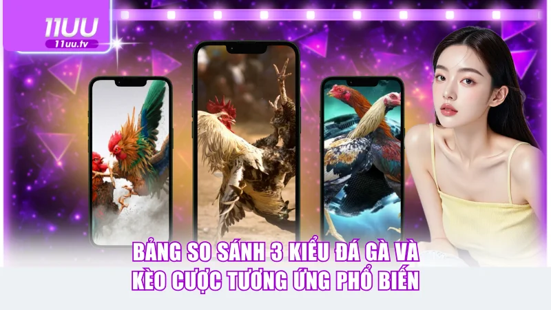 Bảng so sánh 3 kiểu đá gà và kèo cược tương ứng phổ biến